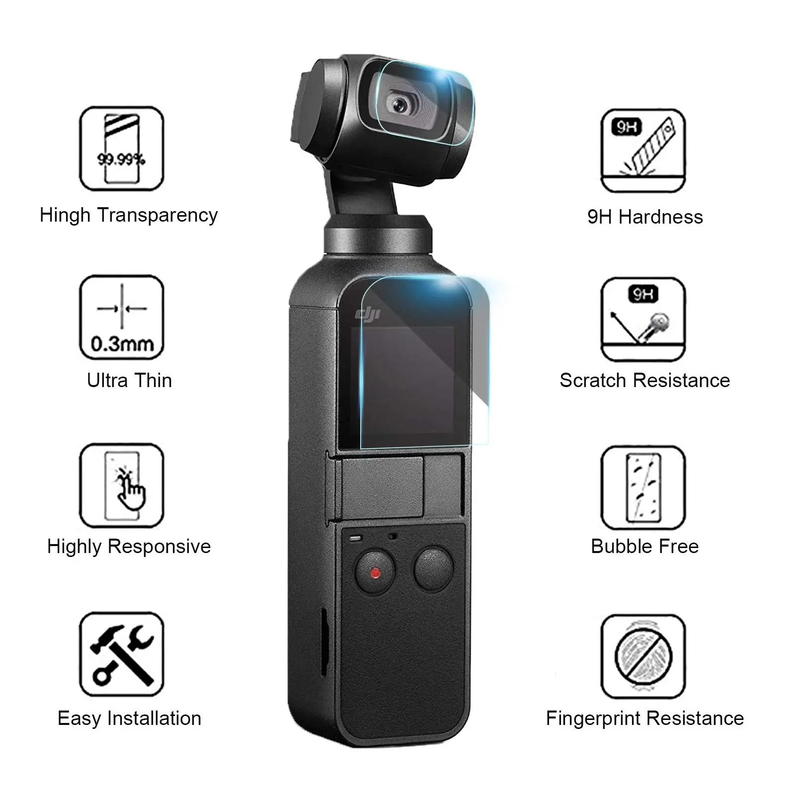 For DJI Osmo Pocket Tempered Glass Screen Protector For DJI Osmo Pocket 2  Handheld Gimbal Camera Anti-Scratch Protection Film