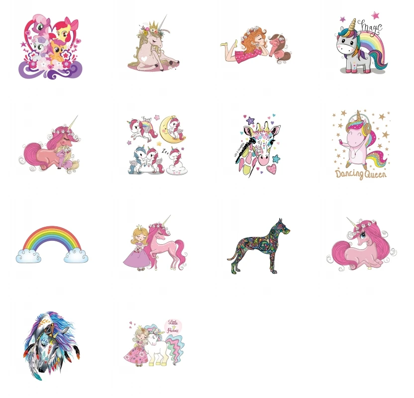 

14PCS Wholesale Animal Horse Thermal Stickers DIY T-shirt Printing Accessories Unicorn Poni Icon Patch Applique
