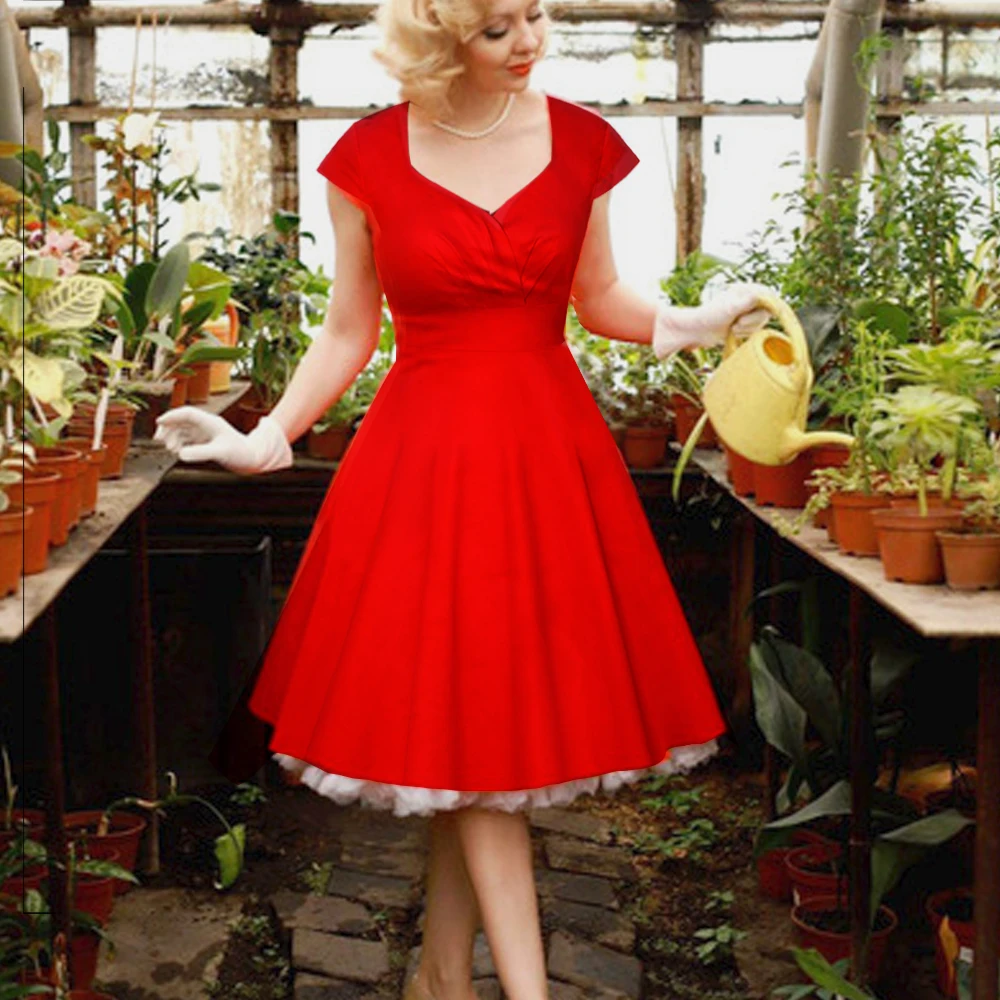 

OTEN ELegant Vintage Sleeveless V-Neck Vintage Evening Gowns Party 1950 Retro Bridesmaid Dress Vestido De Cocktail Para Mujer