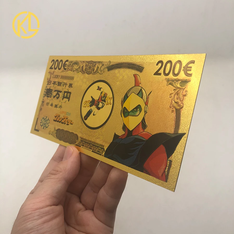 10pcs/lot UFO Robot Grendizer Goldorak  Japanese Classic Anime 200 Euro Gold Banknote card for childhood memory Collection
