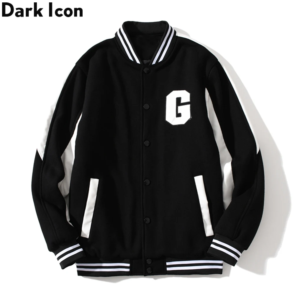 

Dark Icon Embroidery Baseball Jacket Men Leather Patchwork Streetwear Jackets for Men Man Clothing