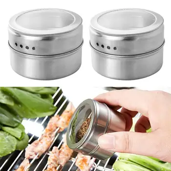 

12Pcs Stainless Steel Magnetic Seasoning Box Spice Storage Tins Clear Top Lid with Sift Pour Magnetic on Refrigerator and Grill