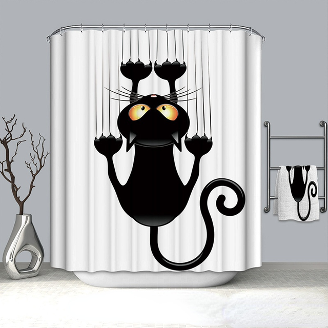 Cat Pattern Shower Curtain 100% Polyester Shower Curtain Waterproof and Mildew-proof Shower Partition Curtain with Hook