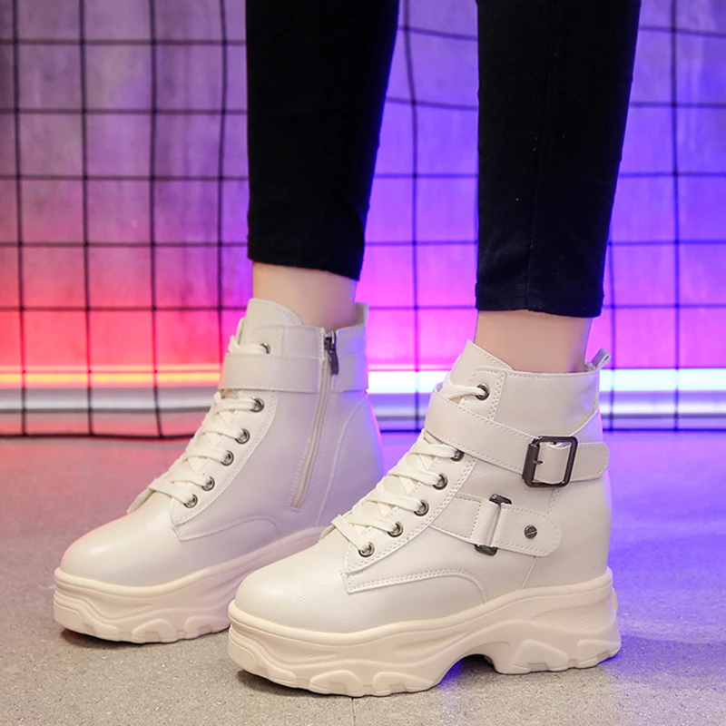 

Lucyever Hidden Heels Platform Ankle Boots Women Thick Bottom 2019 Autumn Winter Shoes Woman PU Leather Motorcycle Booties Mujer