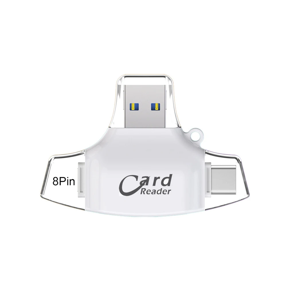 4 в 1 Micro usb type-C TF безопасный цифровой Кардридер высокоскоростной Micro SDs TF кардридер OTG адаптер для iPhone - Color: White