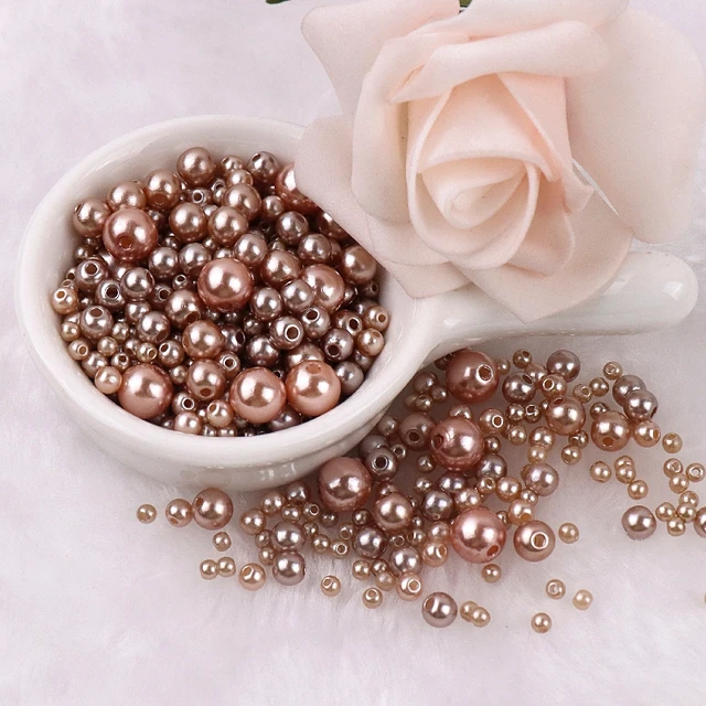 150-200Pcs Colorful ABS Imitation Pearls Mix 3-8mm Round Beads With Holes DIY Bracelet Charms Necklace Beads For Jewelry Making 2115 Khaki Color