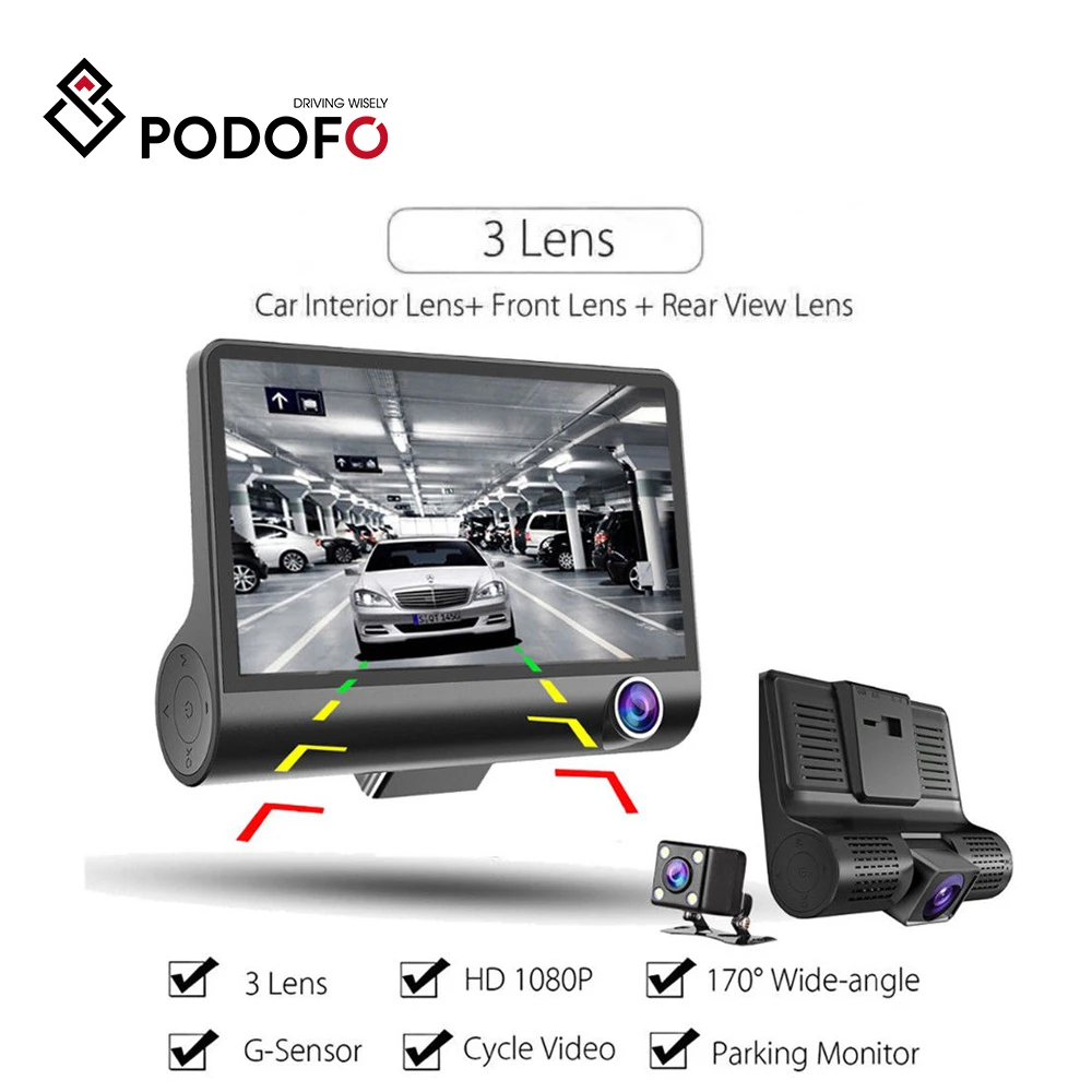 

Podofo Car DVR 3 Cameras Lens 4.0 Inch Dash Camera Dual Lens With Rearview Camera Video Recorder Auto Registrator Dvrs Dash Cam