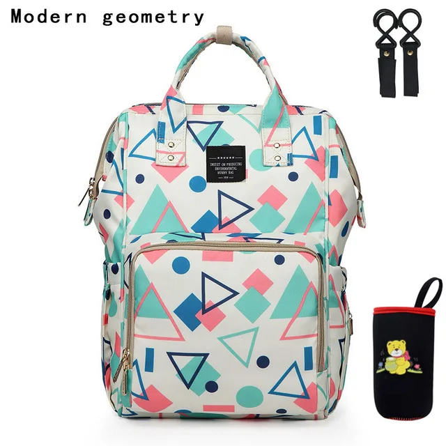 Модная мама Материнство сумка для переноски подгузников Водонепроницаемый сумка для подгузников; рюкзак для путешествий USB большой Ёмкость сумка-рюкзак для ухода за ребенком - Цвет: Geometric
