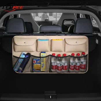 

LEEPEE Car Accessories Universal Car Trunk Bag Storage Nets Rear Seat Multi Hanging Pocket For Auto SUV MPV Hatchback PU