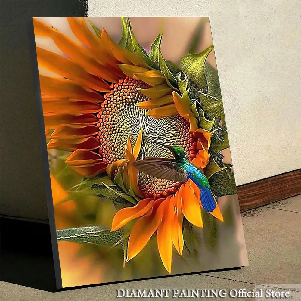 

5D Diy алмазное Рисование Подсолнечник Настенная Наклейка в виде вышивки мозаика Колибри, украшение для дома, картина из страз, декоративное искусство