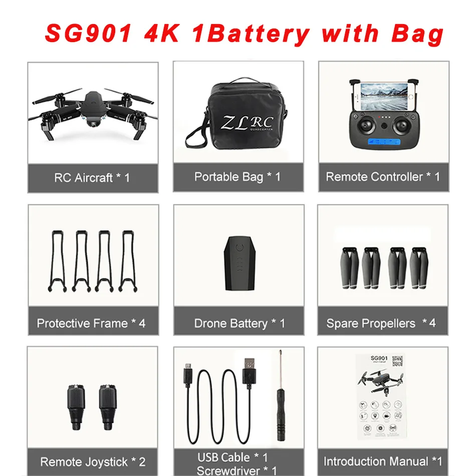 SG901 4K 1B Bag SG907 SG901 gps Дрон с камерой 4K 5G Wifi RC Квадрокоптер оптический поток складной мини Дрон 1080P HD камера Дрон VS E520S E58 - Цвет: SG901 4K 1B Bag