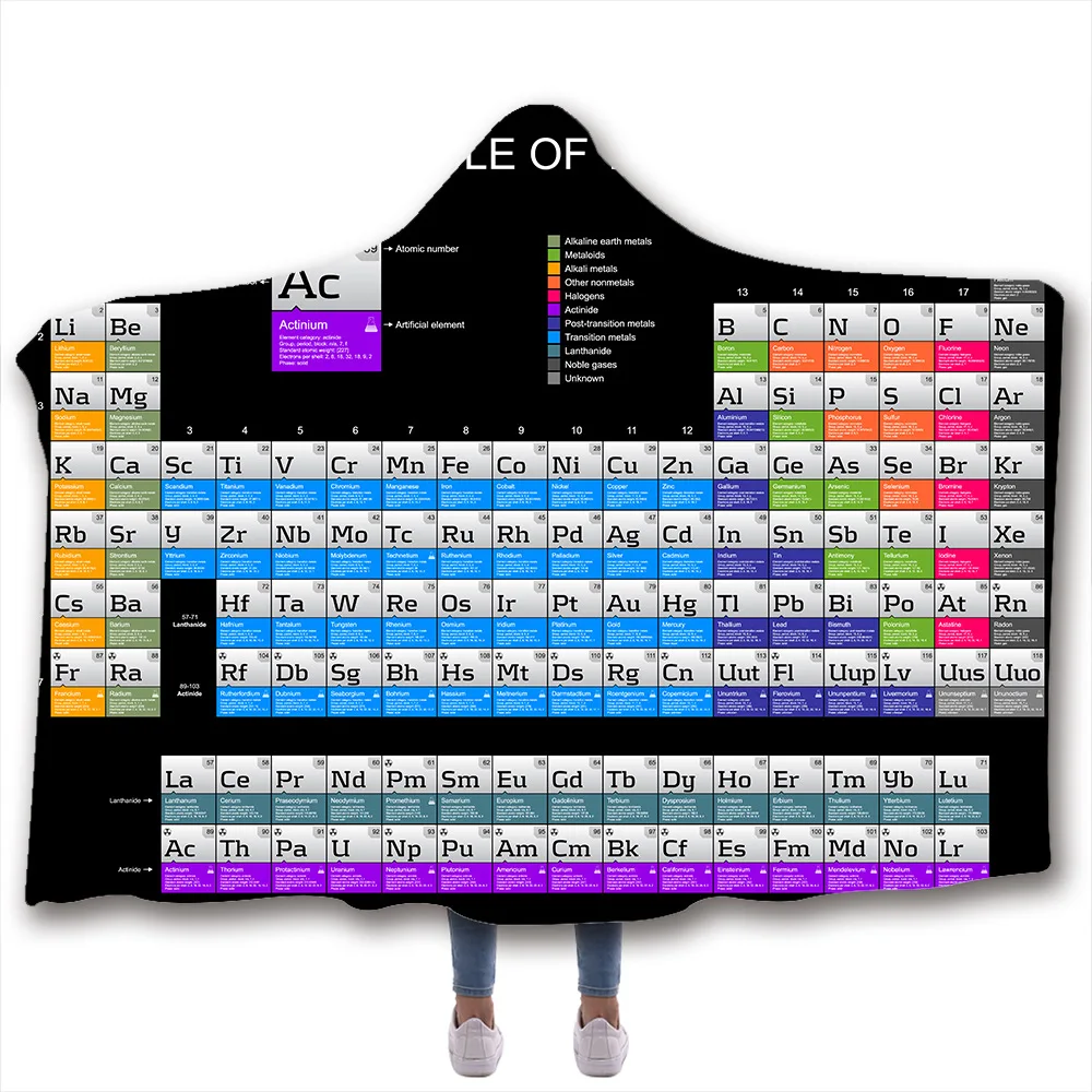 Chemistry Periodic Table Series 3D Digital Printed Hooded Blanket Cloak Thicker Cape Shawl with Chemical Printing