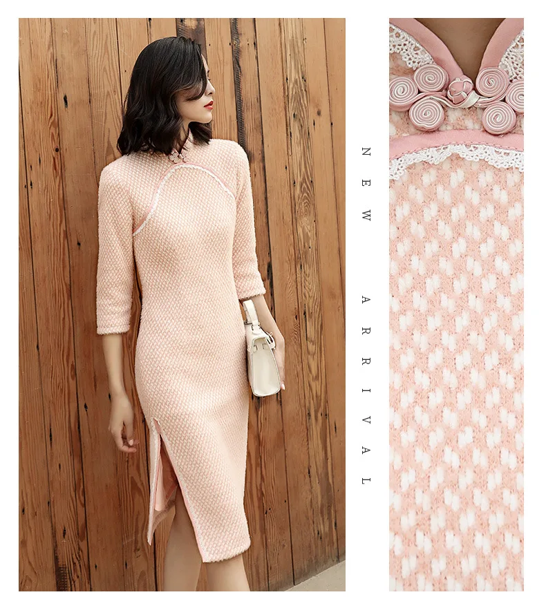 Новое поступление, традиционная зимняя одежда, плотное, l, cheongsam, теплое, улучшенное, женское сексуальное платье с длинным рукавом, qipao, платье размера плюс 3XL