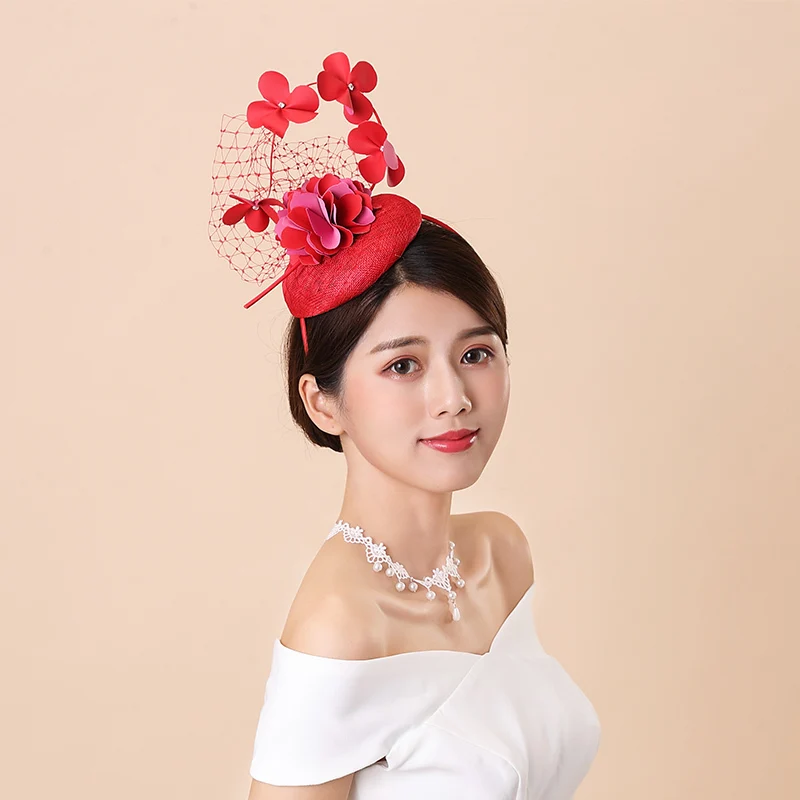 

Mingli Tengda Red Hats Elegant Woman Cambric Headwear Head Hoop Banquet Flowers Bride Wedding Bridal Accessories Headband Comb