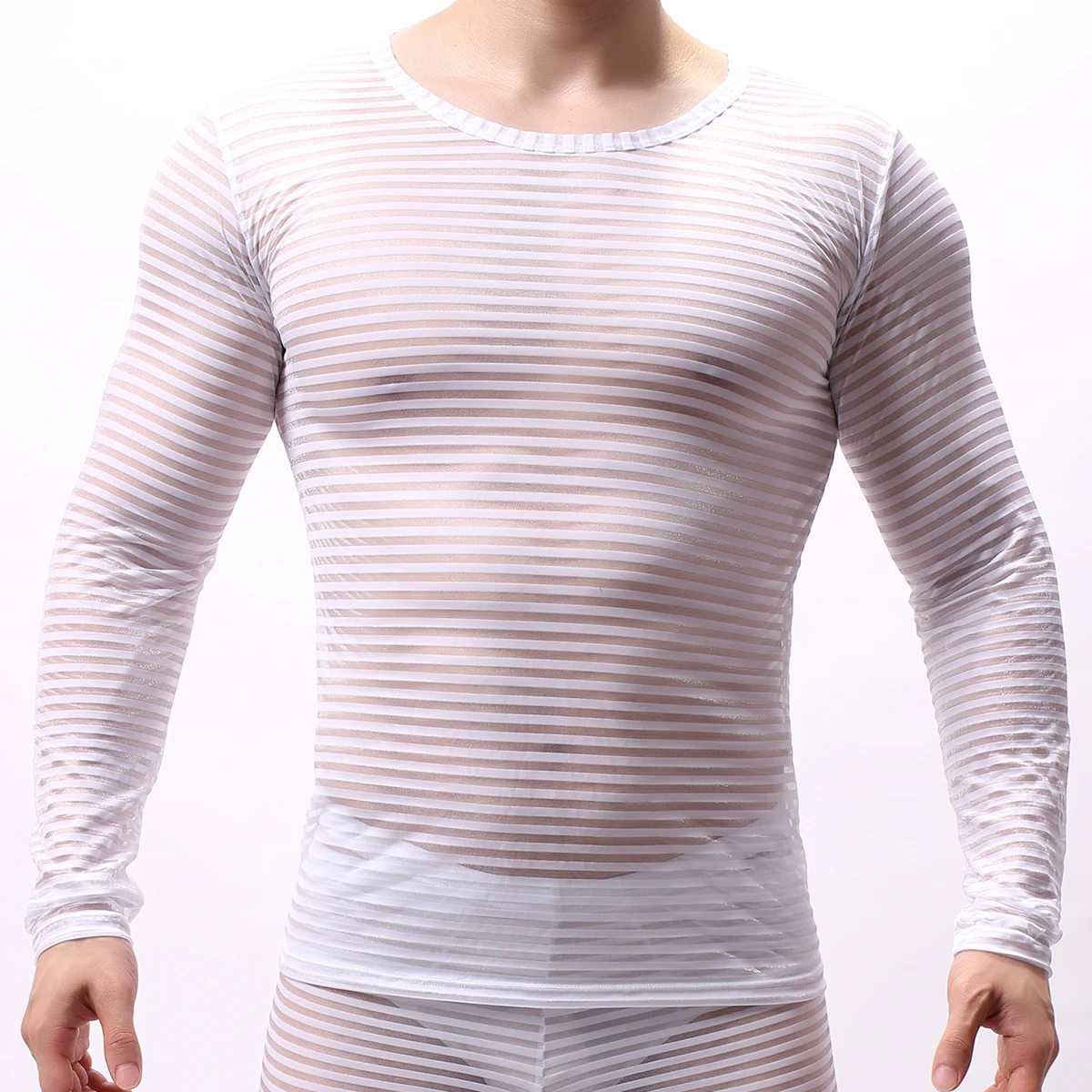White Tops 2 шт./компл. Для мужчин нижнее белье Комплекты Прозрачная Рассыпчатая Повседневное Фитнес Спортивная футболка и штаны, костюмы сексуальные мужские пижамы, нижнее белье - Цвет: White Tops