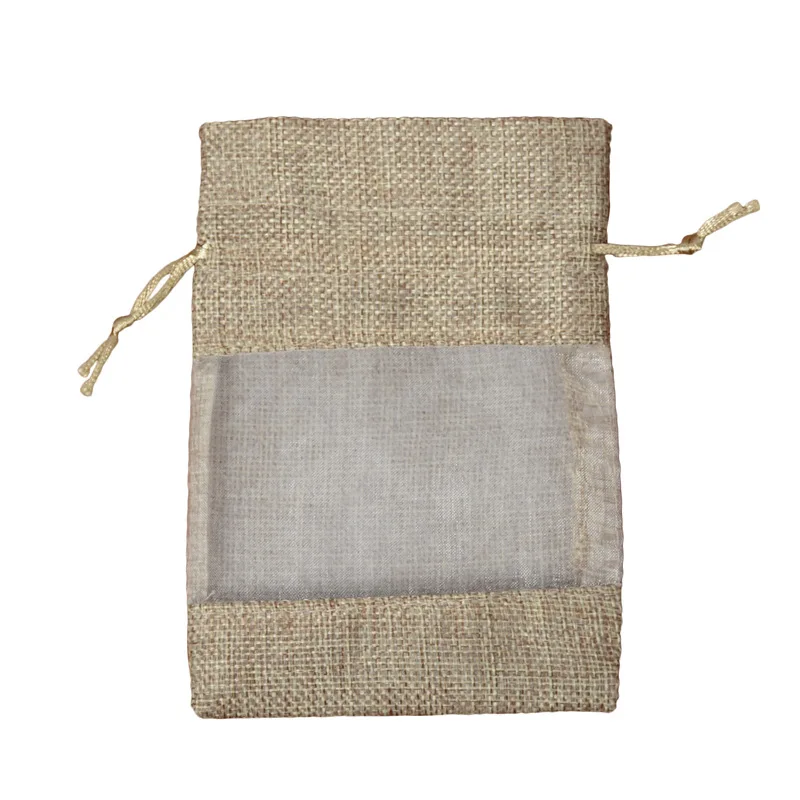 10pcs/lot New 10x14cm, 13x18cm, 16x22cm Organza Single-sided Open Window Sack Bag Drawstring Storage Bag Linen Organizer Bags