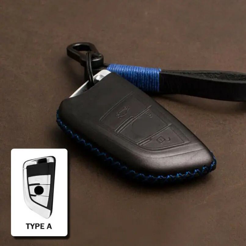 Чехол для автомобильного ключа из натуральной кожи, чехол для пульта дистанционного управления для BMW X5 F15 X6 F16 G30 7 серии G11 X1 F48 F39 - Название цвета: Type A - Black Blue