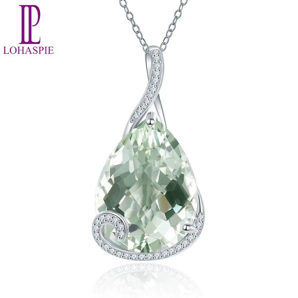 LP роскошный 15,76 Ct натуральный зеленый Аметист Груша 20x15 мм с жемчужным кулоном для девочек Женские однотонные S925 Серебряное колье с подвеской с камнями в Цепочки и ожерелья для Рождественский подарок