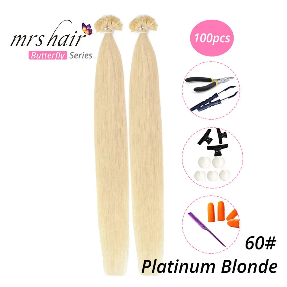 MRS HAIR, 1 г/шт., 14 дюймов, 16 дюймов, 20 дюймов, 24 дюйма, накладные волосы, прямые волосы Remy Nail, кератиновые человеческие волосы, 50 шт - Цвет: KUT60-100