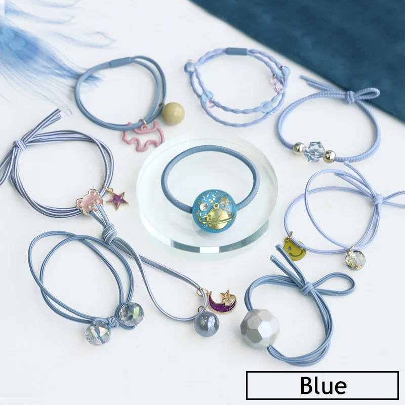 blue 9 шт./компл. украшение на голову в Корейском стиле эластичная резинка для женщин и девочек милые волосы резинки кольцо галстук веревка модные детские аксессуары для волос - Цвет: blue