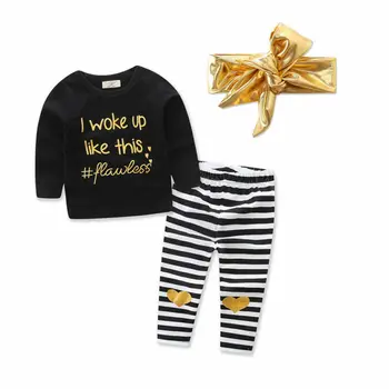 

Toddler Kids Baby Girl Letter Print Clothes Tops+Long Pants Headband Outfits Set