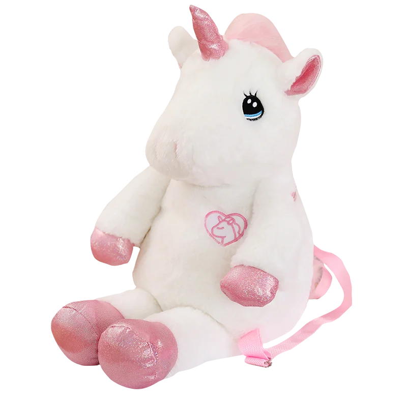 

50cm 60cm adorable stuffed magic animal fluffy white unicorn plush toys backpack with pink mane and tail