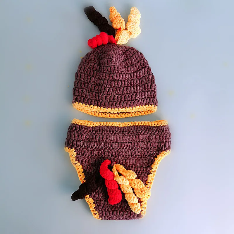 Funny Cute Cartoon Animals Turkey Baby Clothes Newborn Photography Props Crochet Knit Infant Clothing Set DIY Photo Shoot Props (1)