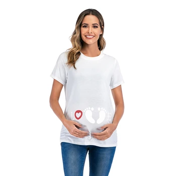 

New Summer O-Neck Short White Clothes Ropa De Maternidad De Moda Foot Print Maternity Clothes Plus Size Pregnancy T Shirt