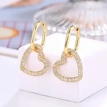 

Romantic colorful golden pavé pop heart-shaped earrings pendant earrings ladies couple jewelry gifts
