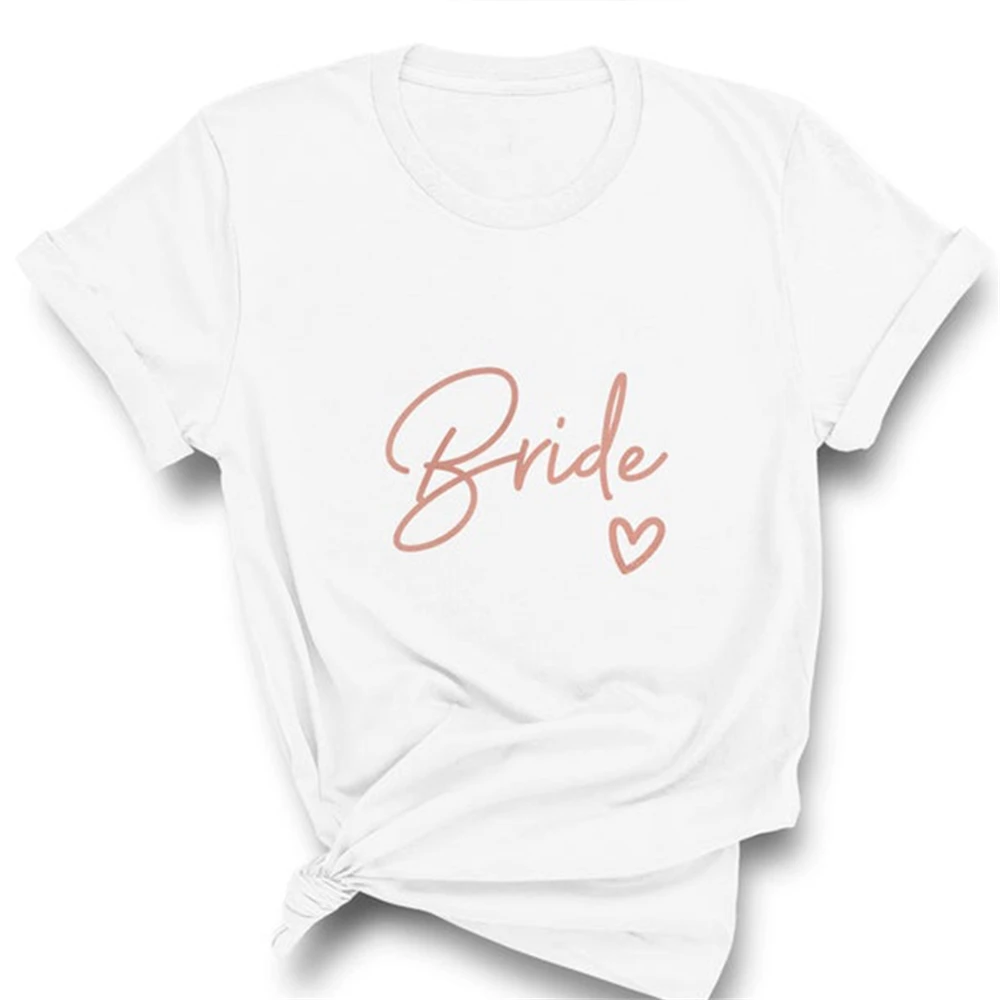 Team Bride Love Heart T Shirt Aesthetic Bridesmaid Bride Squad T-shirt Women Ulzzang Wedding Party Tops 1SS8