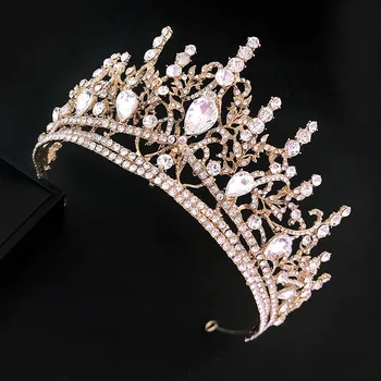 

Luxury Baroque Headbands for Women Gold Color Crystal Tiaras and Crowns Bride Noiva Wedding Veil Decor Hair Jewelry FORSEVEN