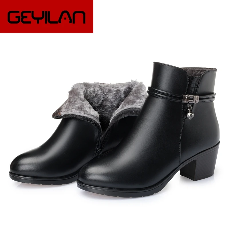

2020 NEW Fashion Soft Leather Women Ankle Boots High Heels Zipper Shoes Warm Fur Winter Boots for Women Plus Size 35-43