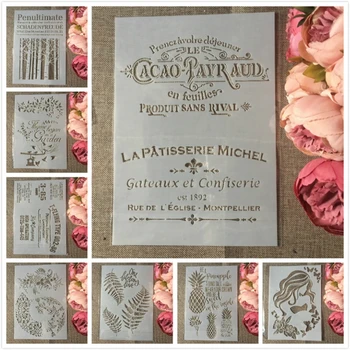 

8Pcs A4 European Style Leaves Words DIY Layering Stencils Painting Scrapbook Coloring Embossing Album Decorative Card Template