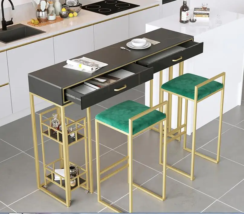 Rock plate bar table drawer household modern kitchen high foot side table integrated wall living room small bar