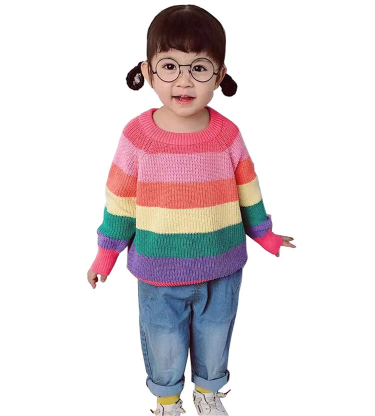 Wennikids Toddler Boys Girls Kids Rainbow Knit Pullovers Sweater Outwear Clothes 