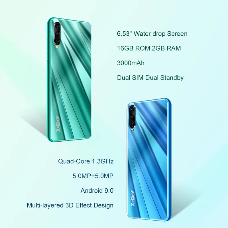 XGODY 6.53 Inch 3G Mobile Phone Android 9.0 Celular Waterdrop Screen Smartphone 2GB + 16GB MTK6580 Quad Core Dual SIM 5MP Camera