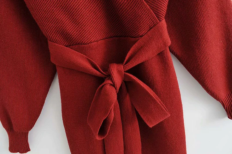 Casual Sexy Sweater Long Dress Women Elegant Batwing Long Sleeve Sashes Party Dress Side Split Backless Solid Dresses Vestidos