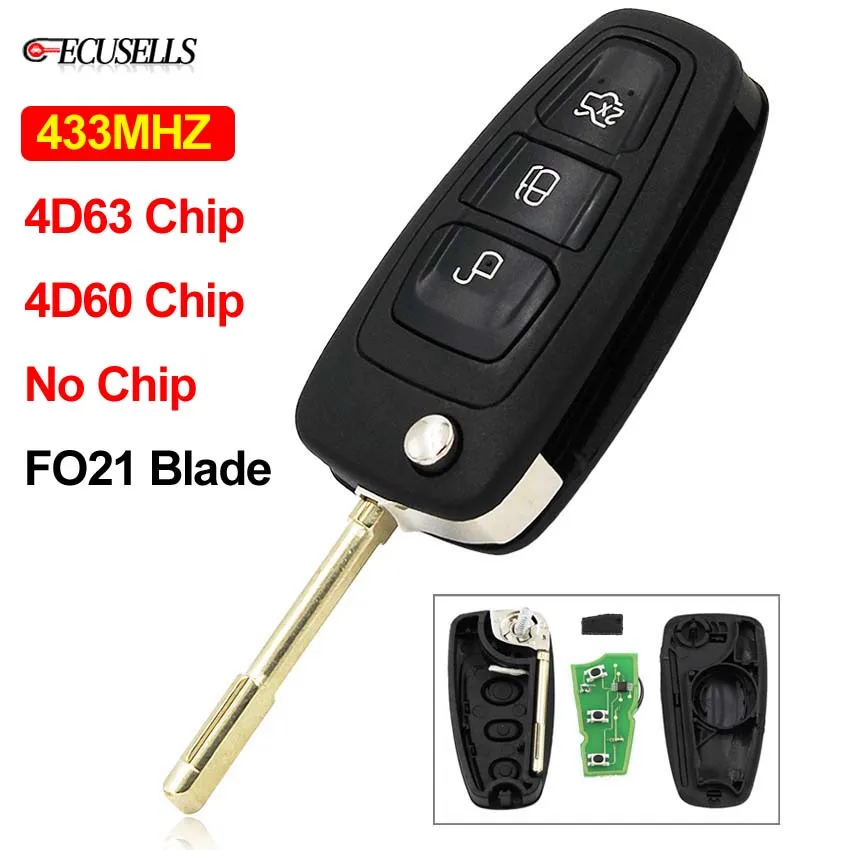 Умный Автомобильный ключ с 3 кнопками дистанционный 433 МГц 4D60/4D63/No Chip FO21