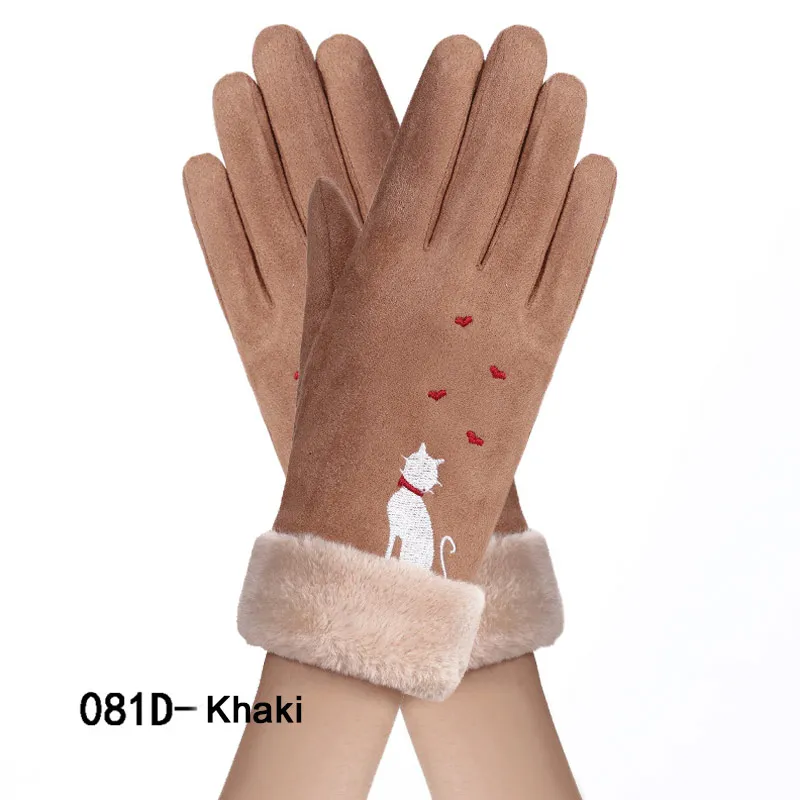 29 New Winter Female Lace Warm Cashmere Three Ribs Cute Mittens Double Thick Plush Wrist Women Touch Screen Driving Gloves - Цвет: 29