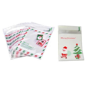 

200Pcs Candy Bags Pattern of Santa Claus Bag Pouch for Candy Biscuit Chocolate Candy Wedding Gift Bags,100 Pcs Green + Red & 100