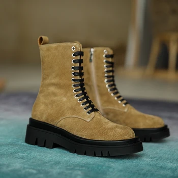 

HARAVAL 2020 Fashion Women Ankle Boots Lace-Up Suede Shoes Rounded Toe Flat Lady Shoes Black Brown Green Casual Footwear E144L