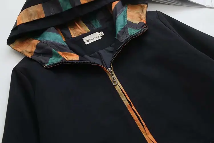 Blvyisla 4XL размера плюс контрастные цвета Лоскутные Двойные карманы на молнии с капюшоном Хлопок Тренч женские шикарные ветровки пальто Топы