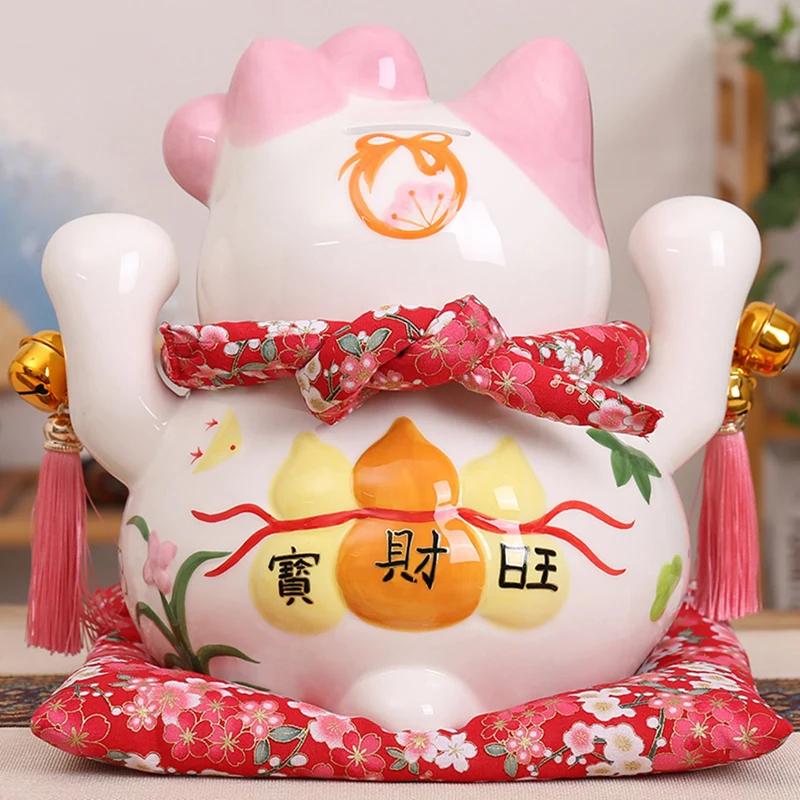 Мультяшная Статуэтка Maneki Neko Oranment, керамическая фигурка счастливого кота, розовый галстук-бабочка, статуя кота Фортуны, Домашняя Декоративная копилка, копилка
