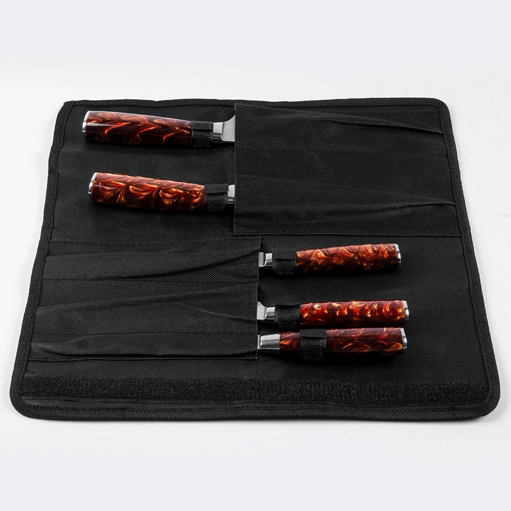 Chefs Knife Bag 5pcs Black Durable Nylon Kitchen Knives Set Storage