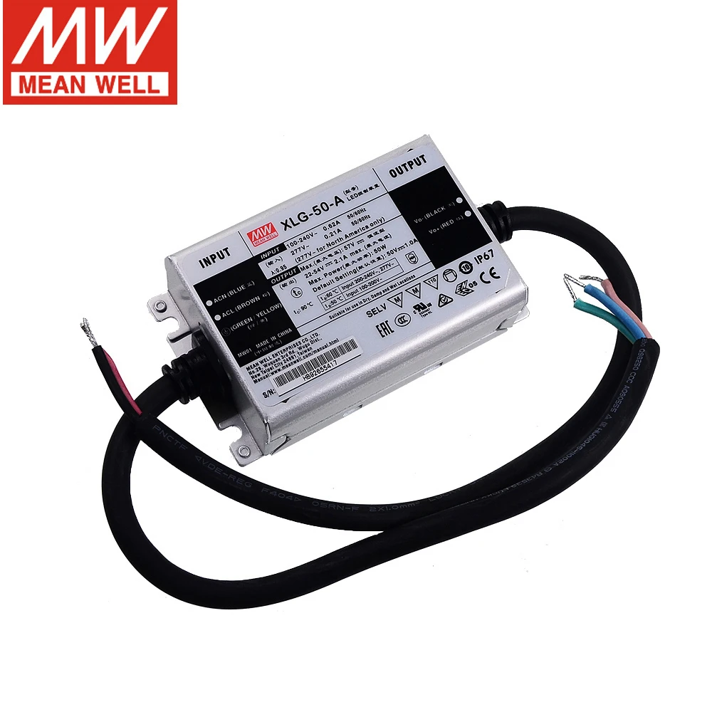 Taiwan Mean well XLG-50-A 50W 22~54V 1A Constant Power Switching Power  Supply Led Driver Ip67 Waterproof Security PFC Meanwell - AliExpress