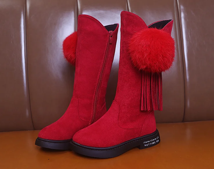 Girls Winter Fashion Rubber Boots Suede Tassel long boots Kids Princess Boots Knee-high Warm Cotton Soft Boots For Toddler D30