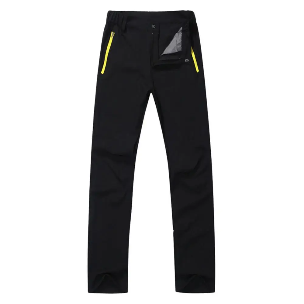 Женские Плюс быстросохнущие уличные водонепроницаемые походные лыжные брюки осень средняя талия сплошной цвет альпинистские Трекинговые Брюки для женщин - Цвет: Черный