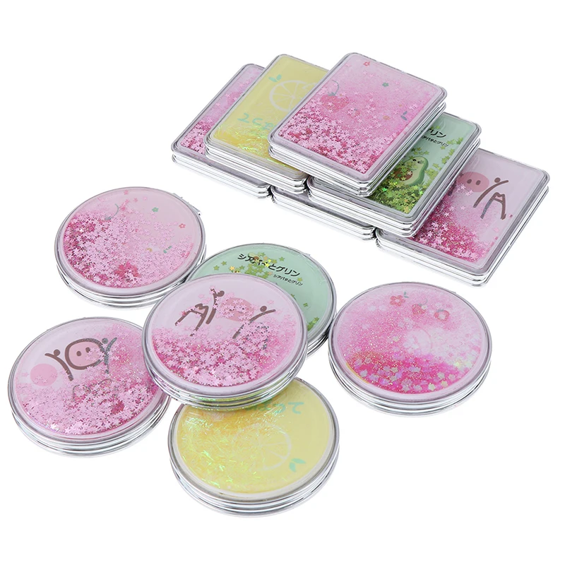 Portable Quicksand Makeup Mirror Rectangle/Round Cosmetic Mirror Mini Compact Pocket Double-Sided Folding Mirror