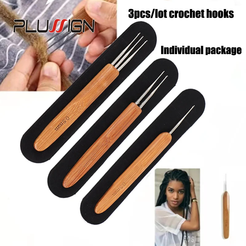 Plussign Dreadlock Crochet Hook Tool Braid Hair Dreadlocks Needle Bamboo Handle Locs Crochet Needle Steel Hook For Braid Carft