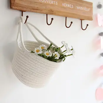 

Household Storage Basket Nordic Cotton Rope Thread Woven Wall Door Hanging Organizer Home Sundries Decoration Small Hanging Box